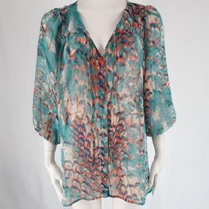 Nine West | Keyhole Ruffle Semi Sheer Top